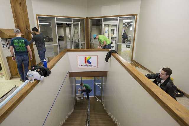 Several people working